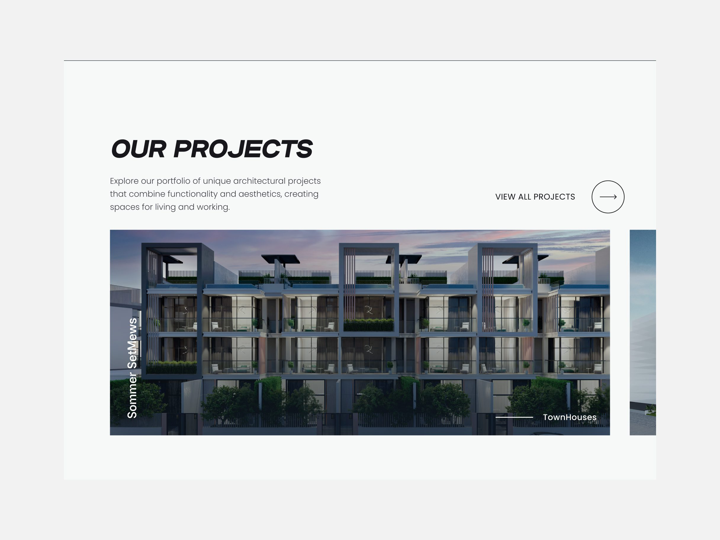 Our Projects section of the Federal homepage showing a horizontal scroll of completed townhouse developments